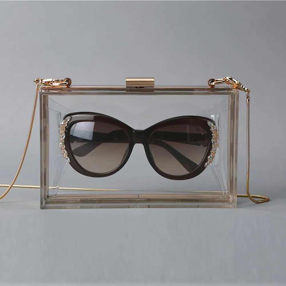 Women Clear Purse Acrylic Evening Clutch Bag Shoulder Handbag Unique Evening Bags and Clutches Crossbody Purse Gold-T