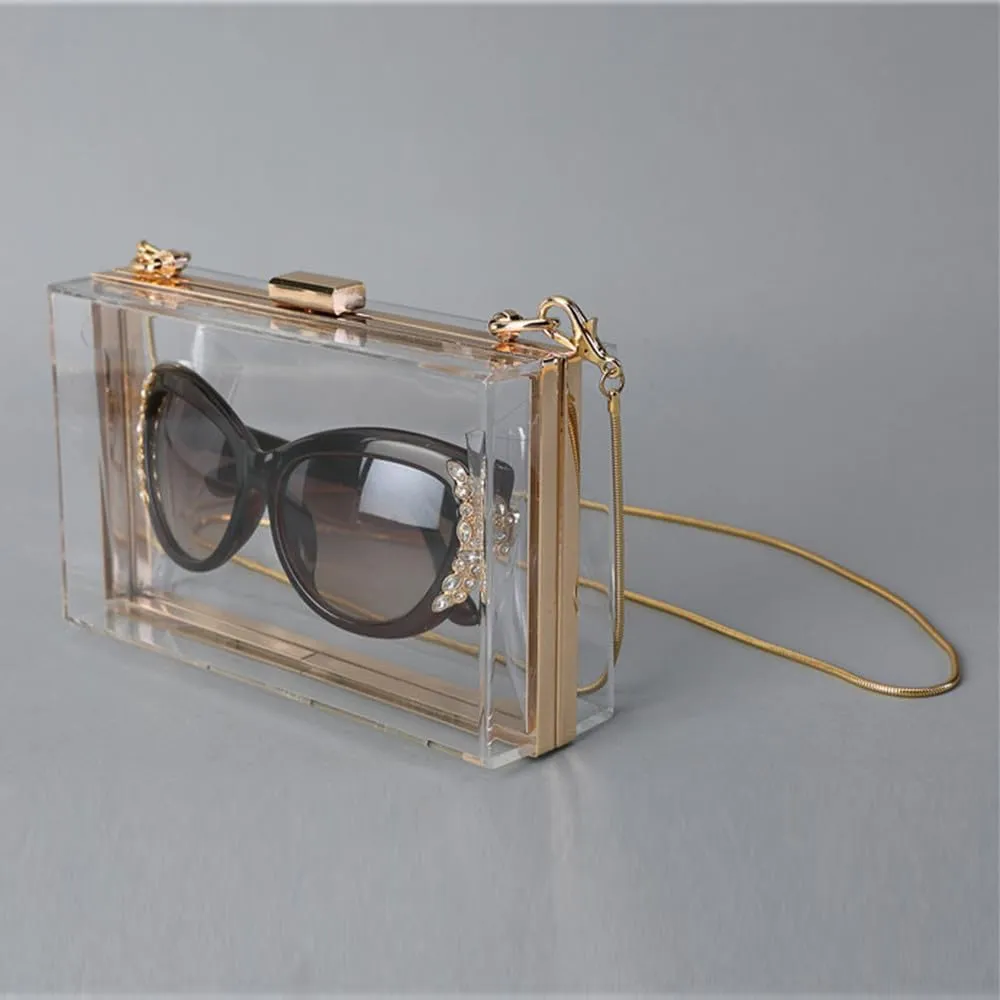 Women Clear Purse Acrylic Evening Clutch Bag Shoulder Handbag Unique Evening Bags and Clutches Crossbody Purse Gold-T