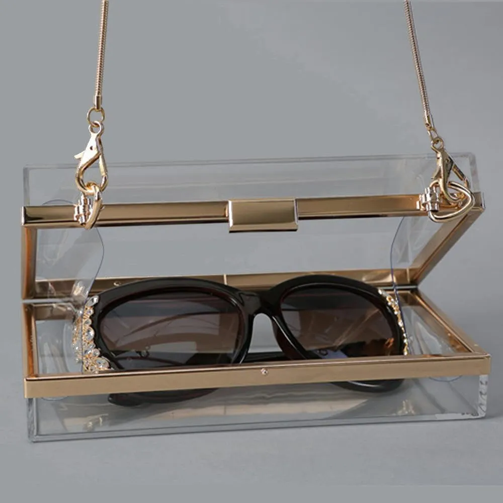 Women Clear Purse Acrylic Evening Clutch Bag Shoulder Handbag Unique Evening Bags and Clutches Crossbody Purse Gold-T