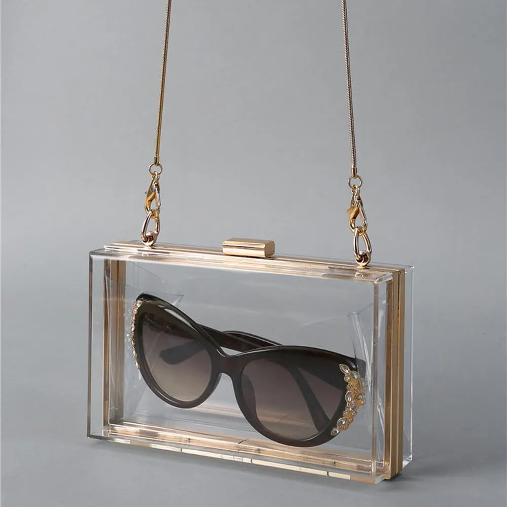 Women Clear Purse Acrylic Evening Clutch Bag Shoulder Handbag Unique Evening Bags and Clutches Crossbody Purse Gold-T