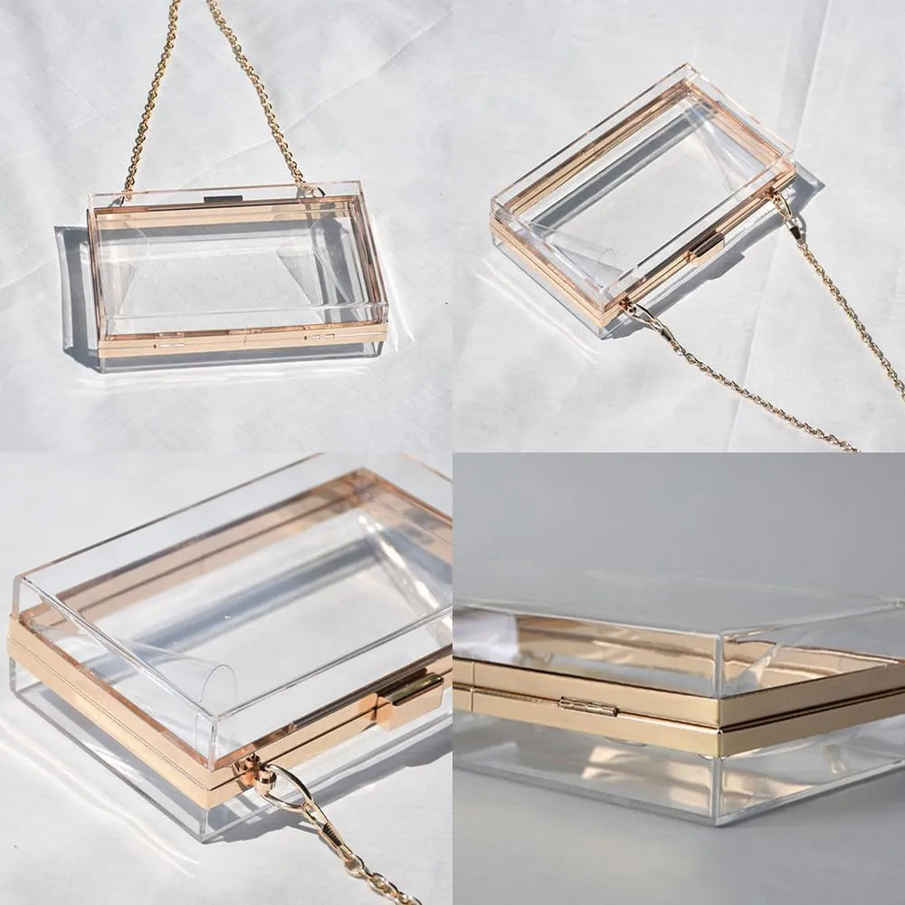 Women Clear Purse Acrylic Evening Clutch Bag Shoulder Handbag Unique Evening Bags and Clutches Crossbody Purse Gold-T