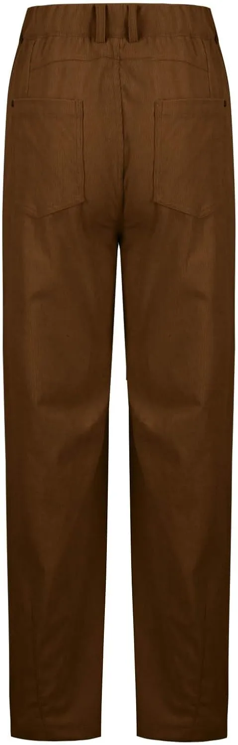 Women Corduroy Pants Barrel Mid-Rise Elastic Waist Slack Trousers Casual Wide Leg Palazzo Pant with Pockets