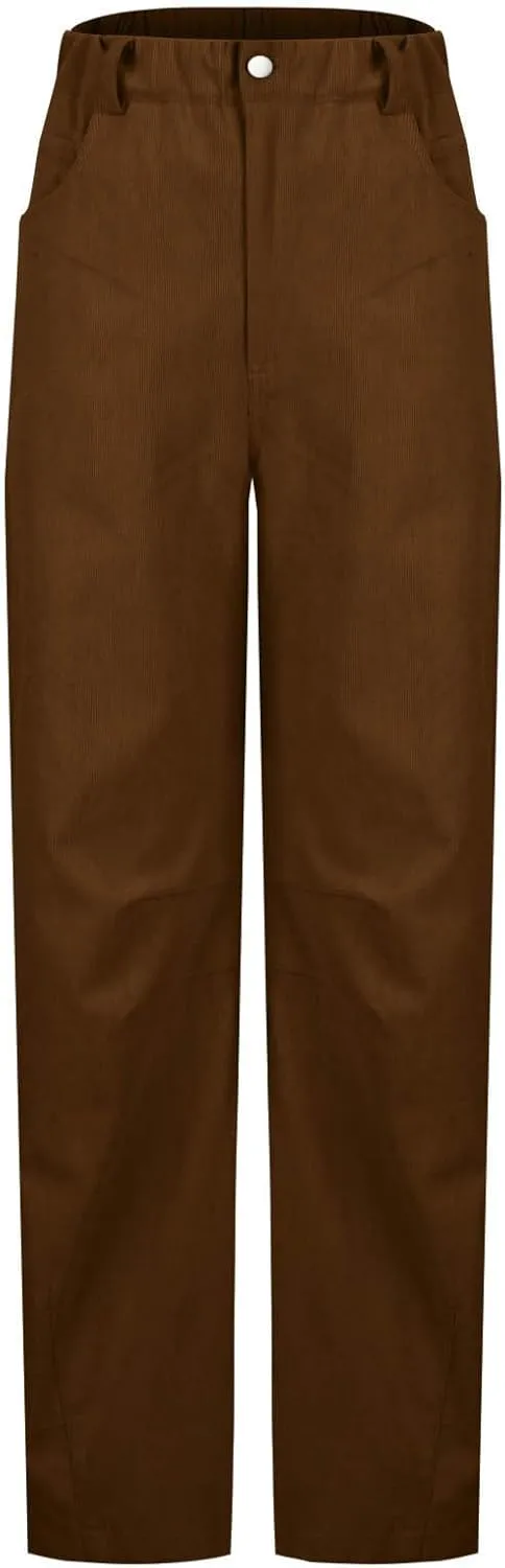 Women Corduroy Pants Barrel Mid-Rise Elastic Waist Slack Trousers Casual Wide Leg Palazzo Pant with Pockets