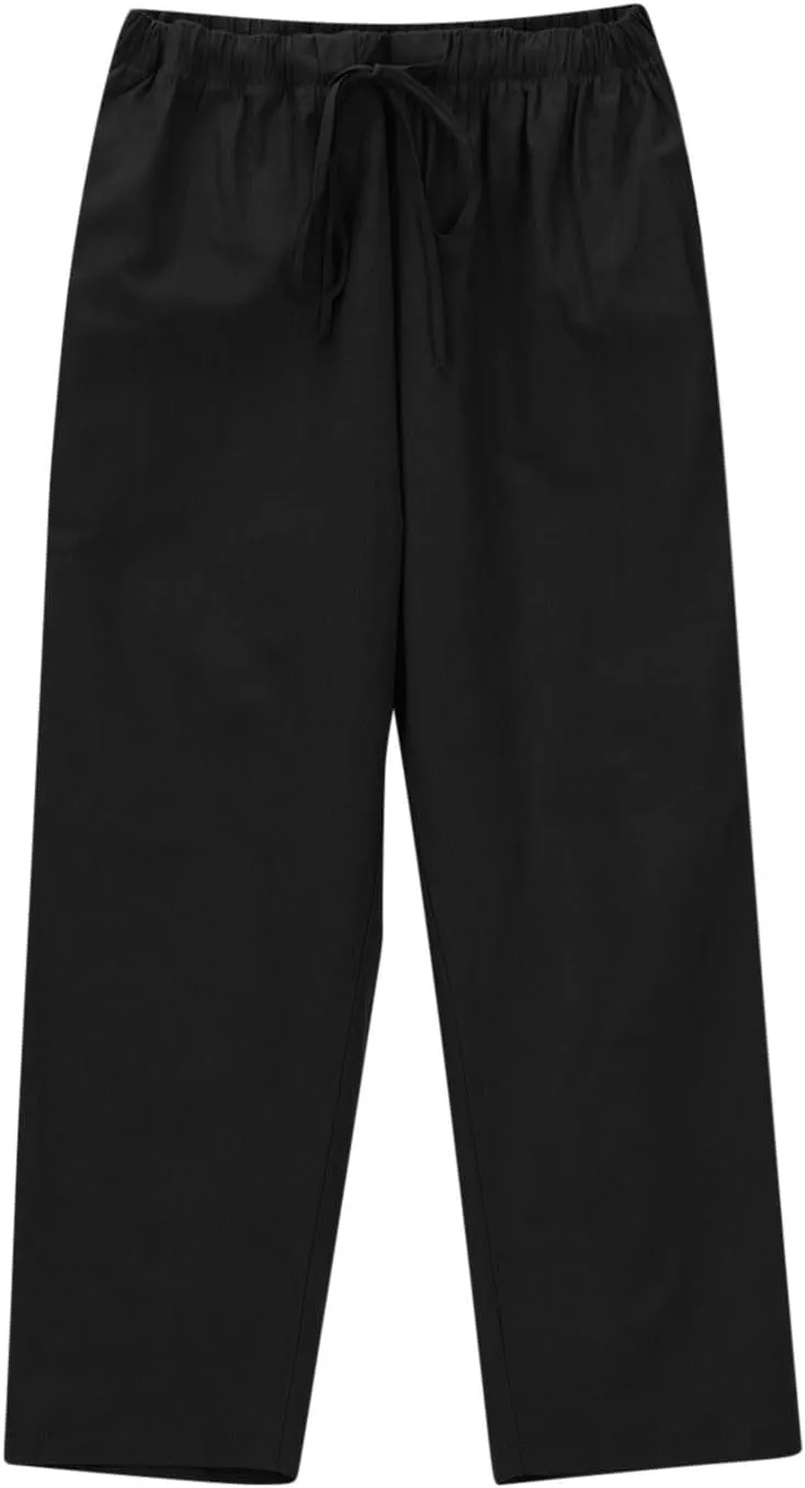 Women Cotton Linen Pants Casual Loose Wide Leg Trousers Summer Drawstring High Waist Pants with Pocket