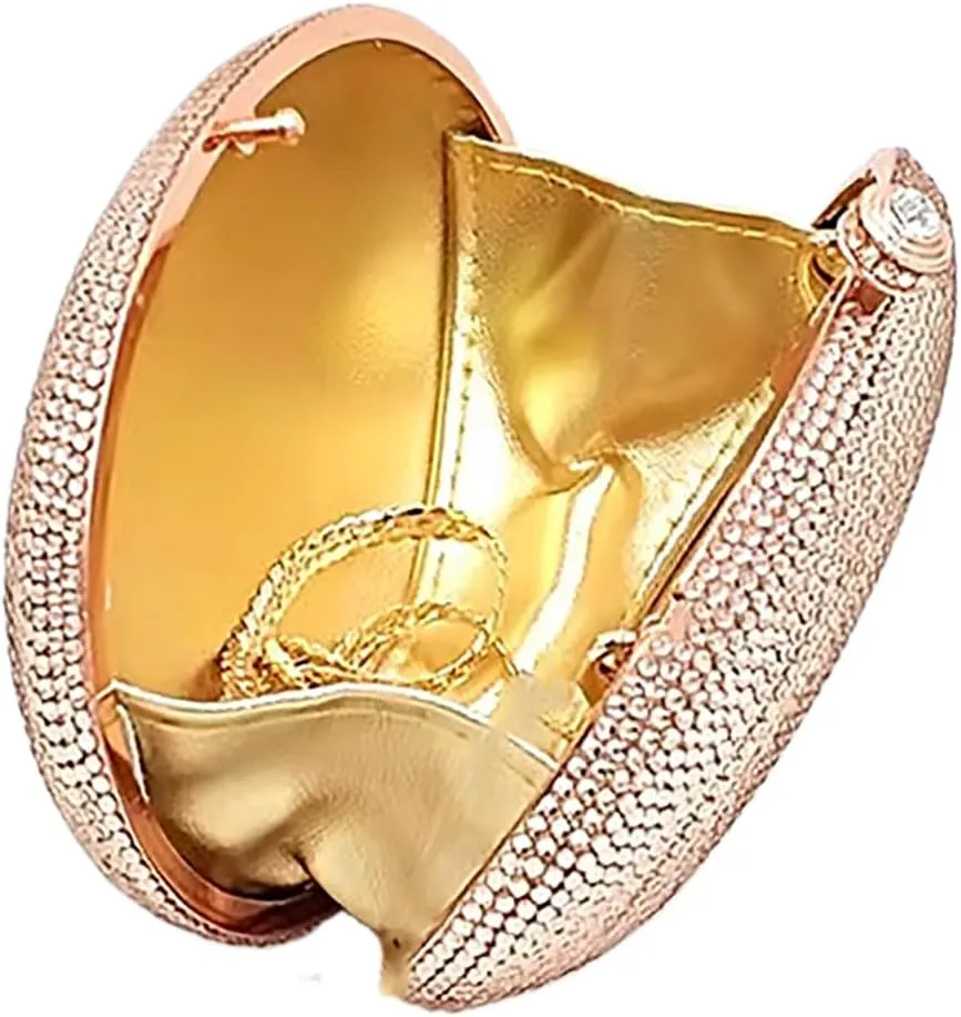 Women Glitter Oval Shell Evening Purse Luxury Rhinestone Egg Shape Clutch Unique Chic Crystal Handbag for Wedding