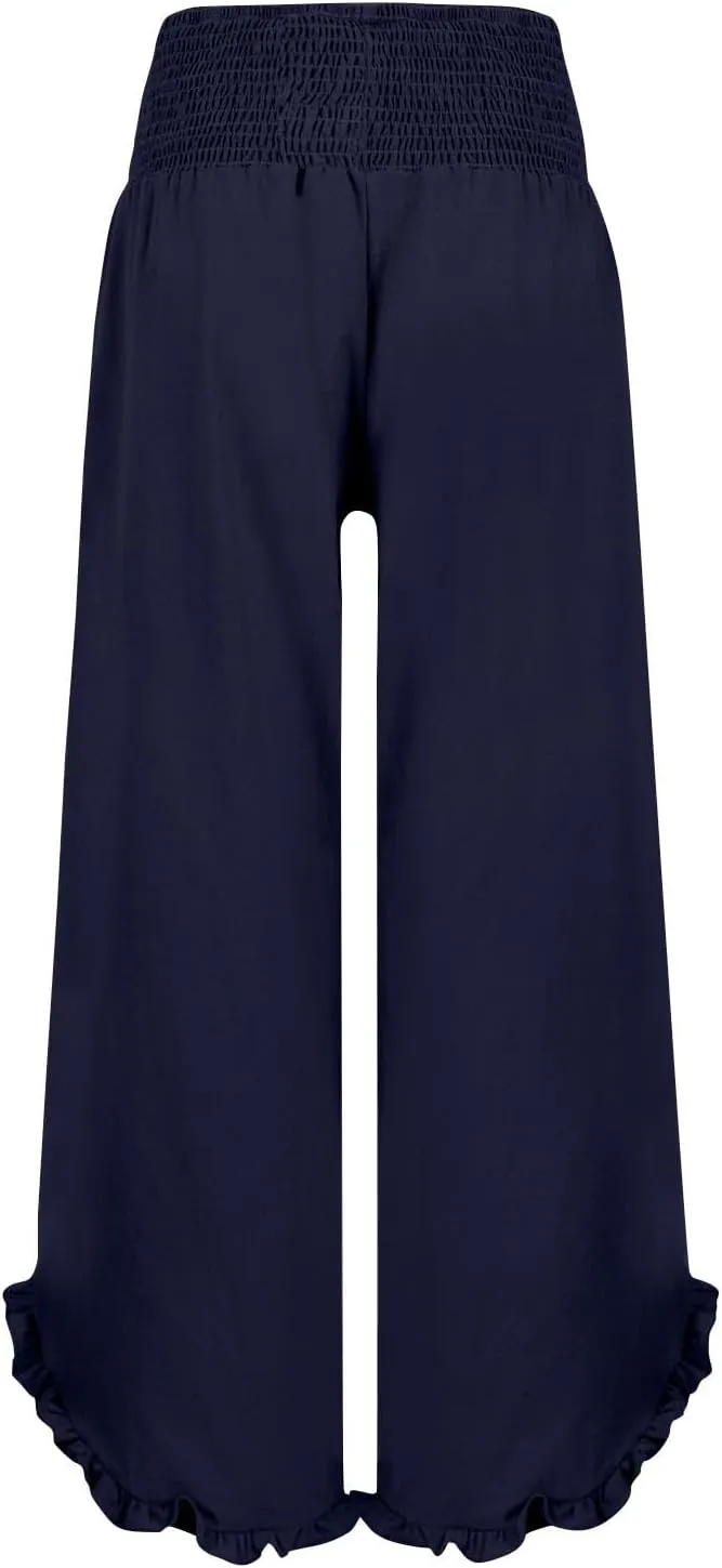 Women Linen Pants Summer Boho Wide Leg High Waist Casual Lounge Palazzo Pants 2025 Beach Travel Vacation Outfits