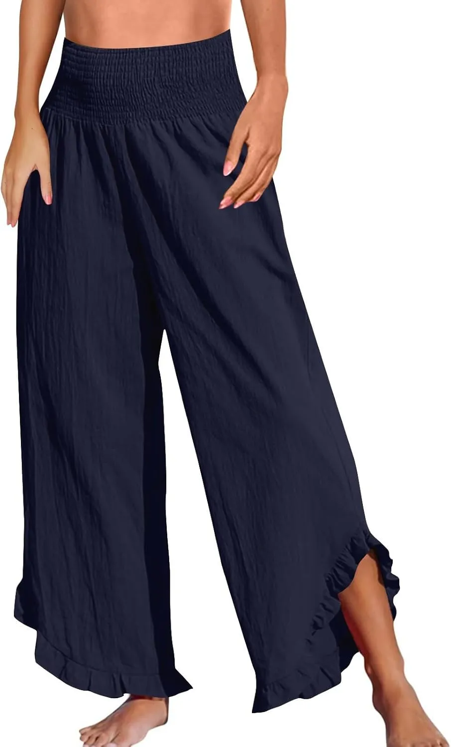 Women Linen Pants Summer Boho Wide Leg High Waist Casual Lounge Palazzo Pants 2025 Beach Travel Vacation Outfits