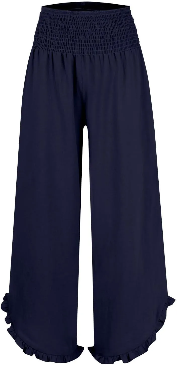 Women Linen Pants Summer Boho Wide Leg High Waist Casual Lounge Palazzo Pants 2025 Beach Travel Vacation Outfits