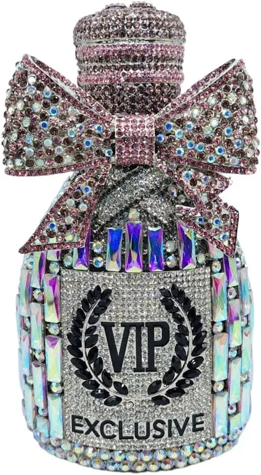 Women Rhinestone Clutch Purse Champagne Bottle Evening Bag Bling Diamond Handbag Unique Bride Purse for Paty Wedding