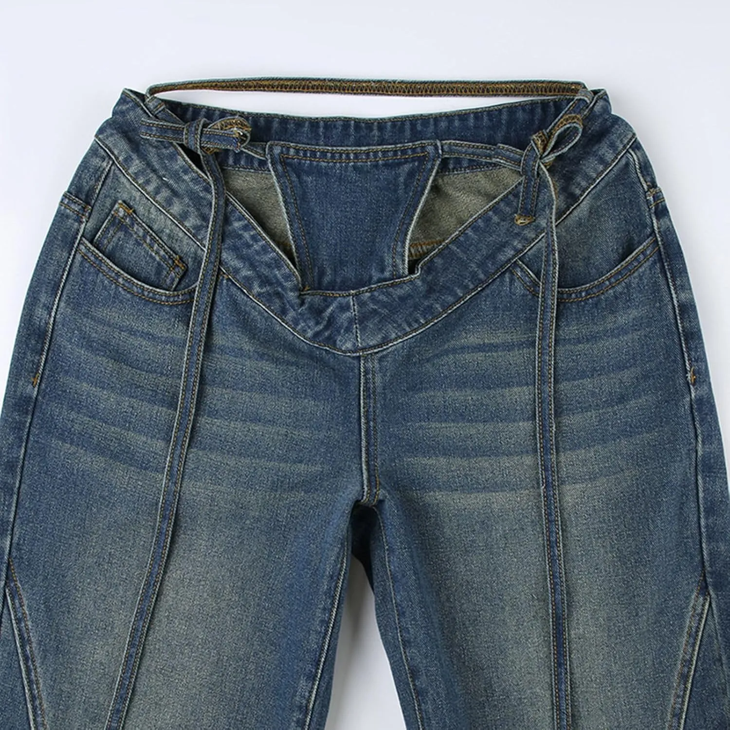 Women Ripped Jeans High Waist Wide Leg Denim Pants Loose Y2K Streetwear Casual Trousers with Pockets