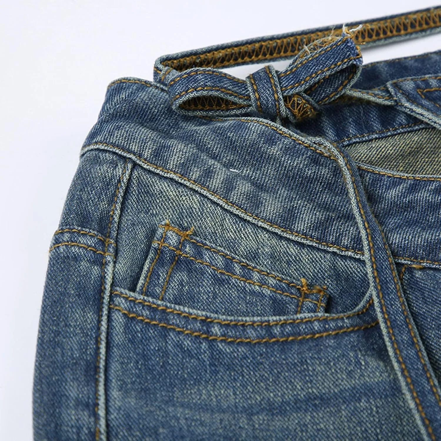 Women Ripped Jeans High Waist Wide Leg Denim Pants Loose Y2K Streetwear Casual Trousers with Pockets