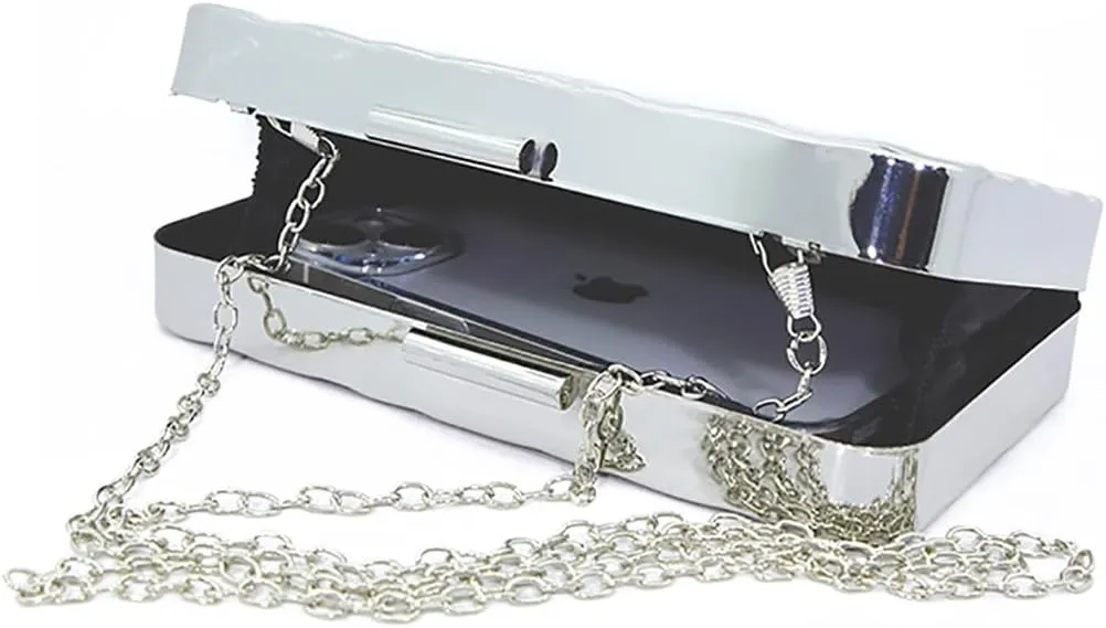 Women Sparkly Clutch Purse Unique Metallic Evening Bag Metal Box Handbag Purse Wedding Party Clutch Shoulder Bag