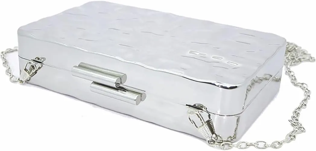 Women Sparkly Clutch Purse Unique Metallic Evening Bag Metal Box Handbag Purse Wedding Party Clutch Shoulder Bag
