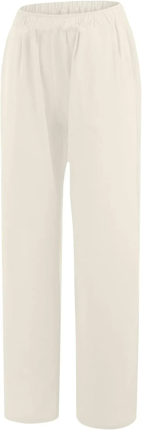 Women Summer Casual Cotton Linen Palazzo Pants Wide Leg Lounge Pant Long Trouser with Pocket Beach Vacation Outfits