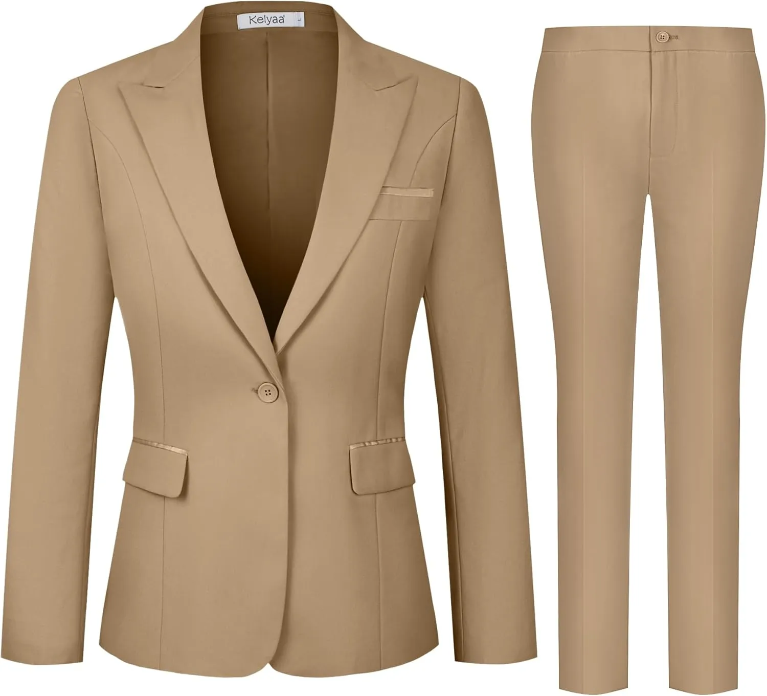 Women's 2 Piece Business Office Suit Lady Peaked Lapel Slim Fit One Button Blazer Jacket and Pants Set