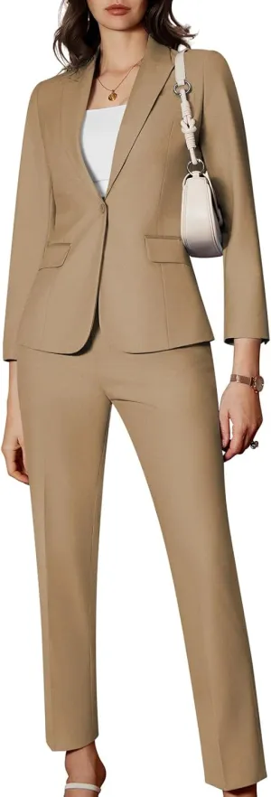Women's 2 Piece Business Office Suit Lady Peaked Lapel Slim Fit One Button Blazer Jacket and Pants Set