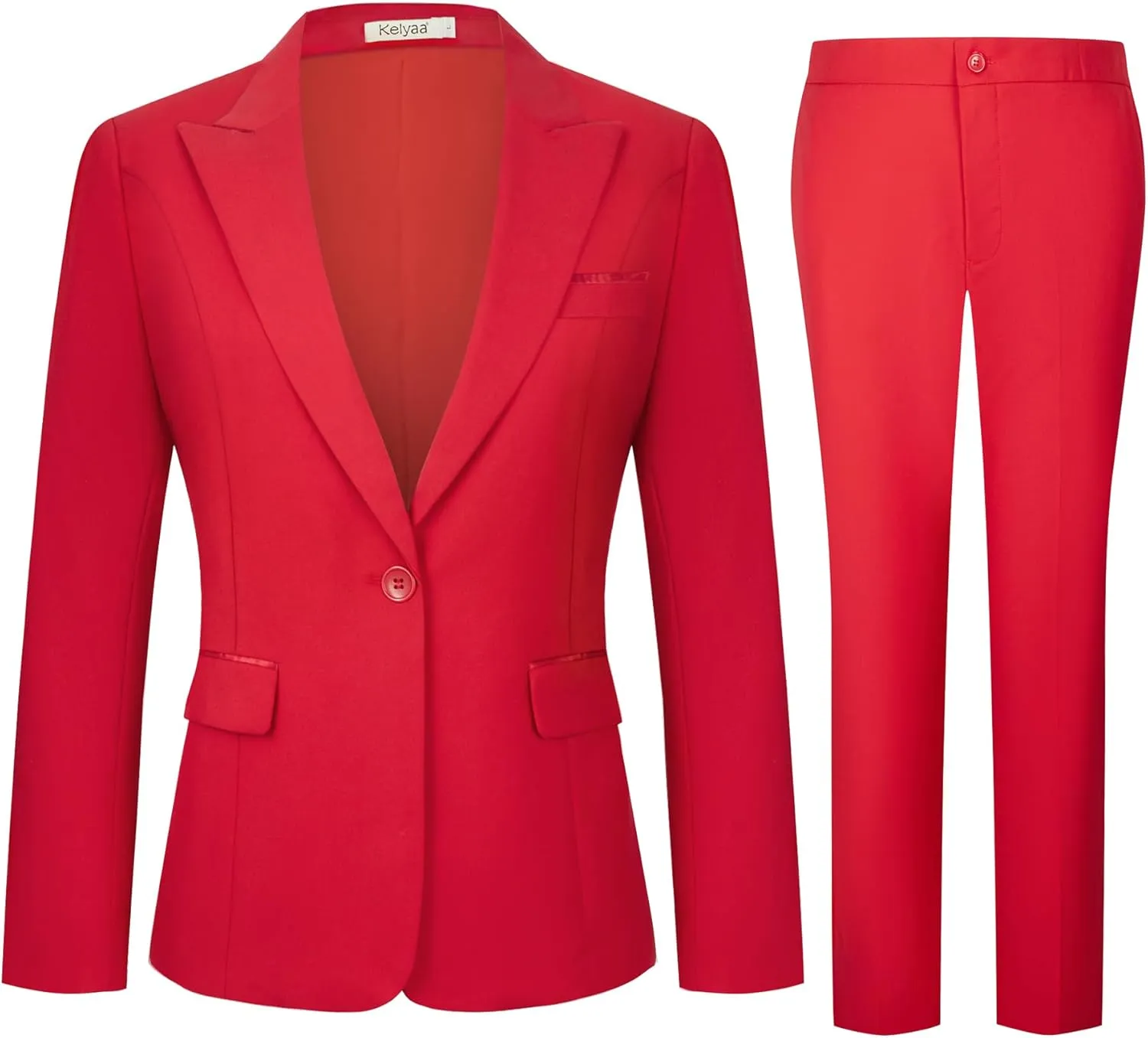 Women's 2 Piece Business Office Suit Lady Peaked Lapel Slim Fit One Button Blazer Jacket and Pants Set