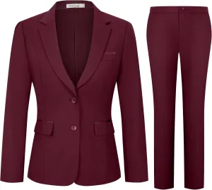 Women's 2 Piece Suit Lady 2 Button Business Work Office Slim Fit Blazer Jacket Pants Set