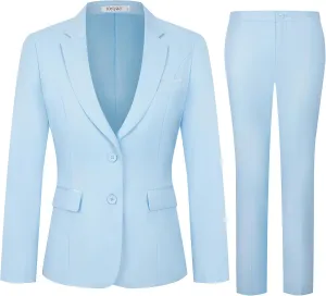 Women's 2 Piece Suit Lady 2 Button Business Work Office Slim Fit Blazer Jacket Pants Set