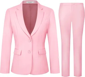 Women's 2 Piece Suit Lady 2 Button Business Work Office Slim Fit Blazer Jacket Pants Set