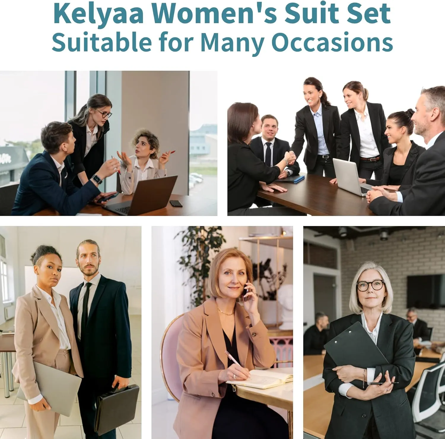 Women's 2 Piece Suit Lady 2 Button Business Work Office Slim Fit Blazer Jacket Pants Set