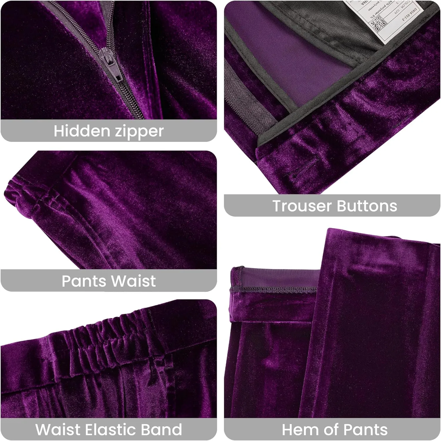 Women's 2 Piece Velvet Suit Notch Lapel One Button Slim Fit Business Party Wedding Tuxedo Blazer Pants Set
