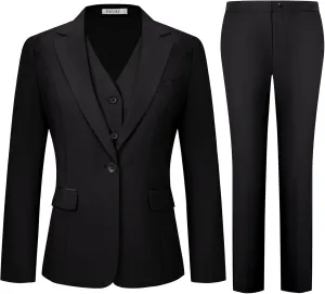 Women's 3 Piece Suit Lady Business Casual Office One Button Slim Fit Blazer Jacket Vest Pants Set
