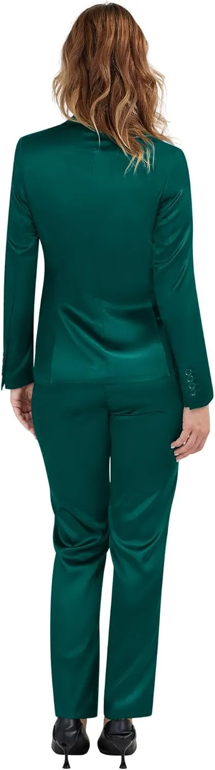 Women's 3 Pieces Satin Suit Black Peak Lapel Fashion Outfits Casual Party Wedding Blazer Jacket Vest Pants Set