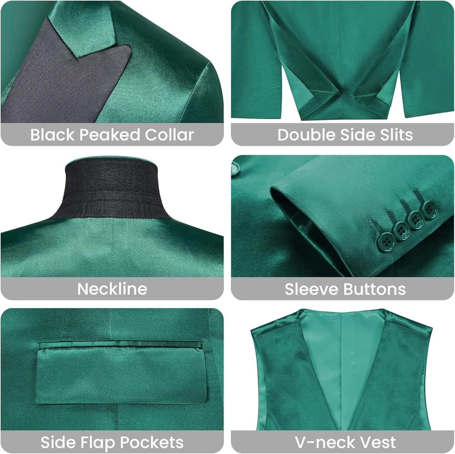 Women's 3 Pieces Satin Suit Black Peak Lapel Fashion Outfits Casual Party Wedding Blazer Jacket Vest Pants Set