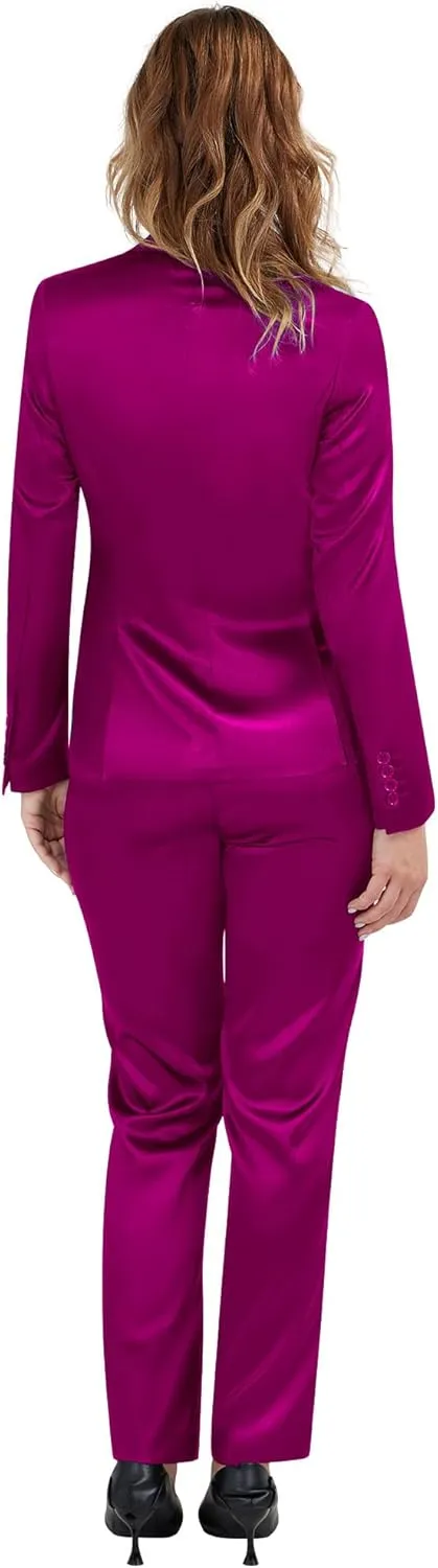 Women's 3 Pieces Satin Suit Black Peak Lapel Fashion Outfits Casual Party Wedding Blazer Jacket Vest Pants Set