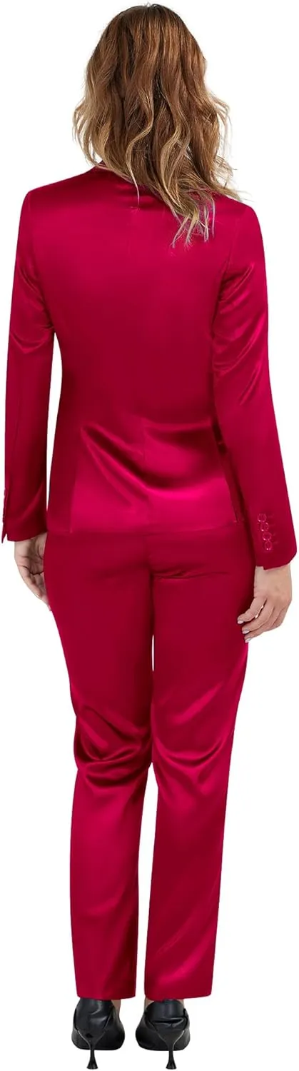 Women's 3 Pieces Satin Suit Black Peak Lapel Fashion Outfits Casual Party Wedding Blazer Jacket Vest Pants Set