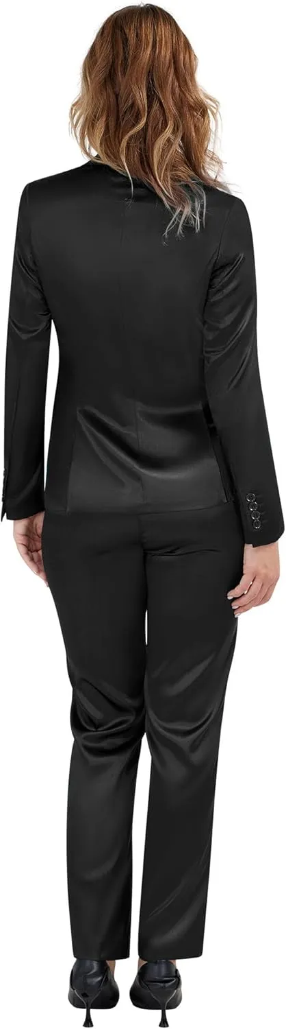 Women's 3 Pieces Satin Suit Black Peak Lapel Fashion Outfits Casual Party Wedding Blazer Jacket Vest Pants Set