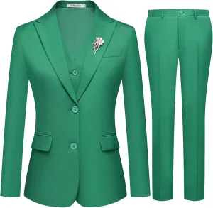 Women's 3 Pieces Suit Lady's 2 Buttons Business Casual Office Outfits Slim Fit Blazer Jacket Vest Pants Set