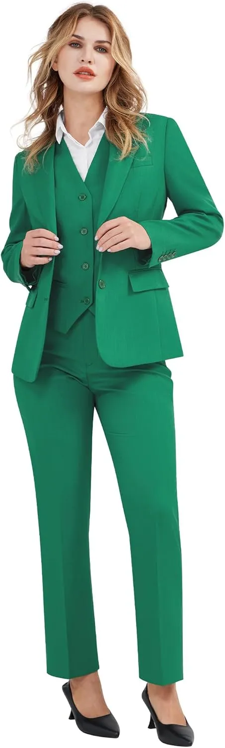 Women's 3 Pieces Suit Lady's 2 Buttons Business Casual Office Outfits Slim Fit Blazer Jacket Vest Pants Set