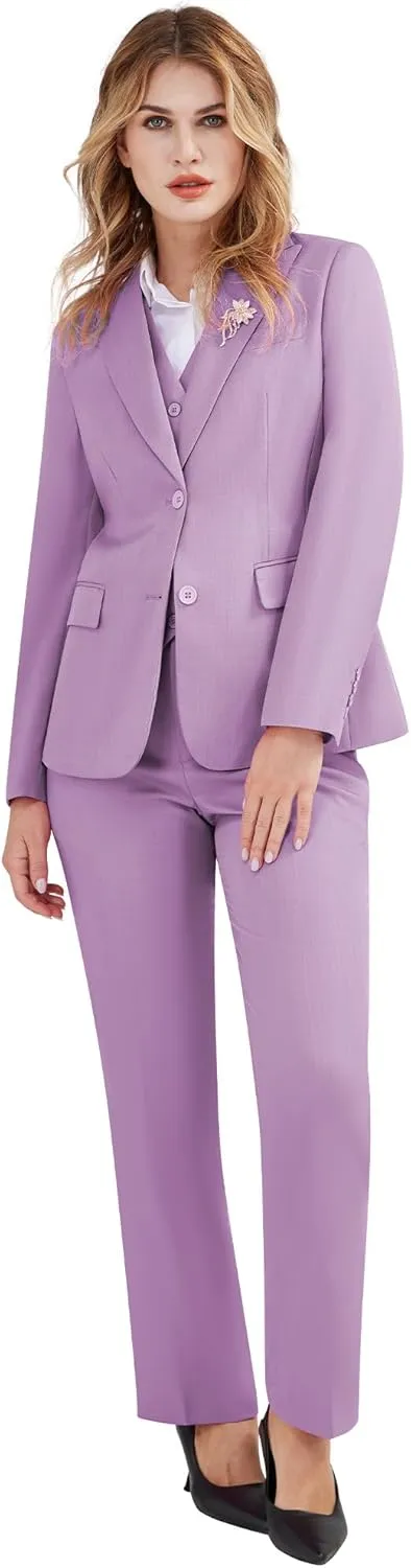Women's 3 Pieces Suit Lady's 2 Buttons Business Casual Office Outfits Slim Fit Blazer Jacket Vest Pants Set