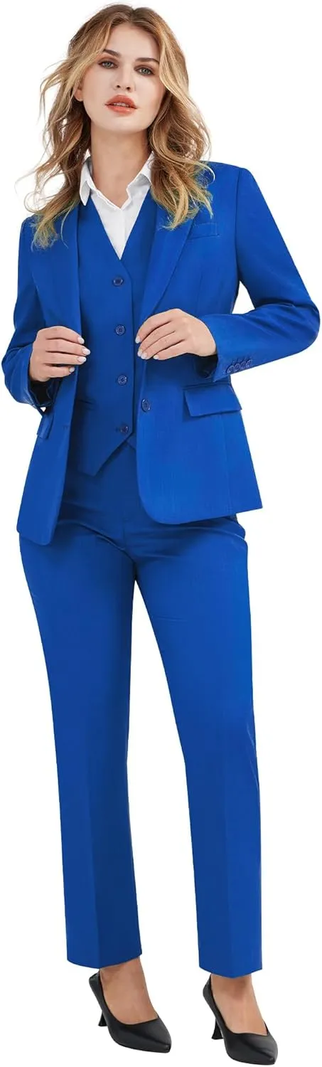 Women's 3 Pieces Suit Lady's 2 Buttons Business Casual Office Outfits Slim Fit Blazer Jacket Vest Pants Set