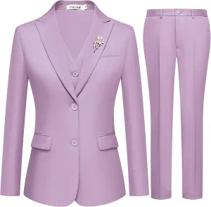 Women's 3 Pieces Suit Lady's 2 Buttons Business Casual Office Outfits Slim Fit Blazer Jacket Vest Pants Set