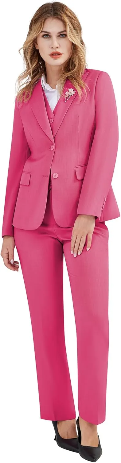 Women's 3 Pieces Suit Lady's 2 Buttons Business Casual Office Outfits Slim Fit Blazer Jacket Vest Pants Set