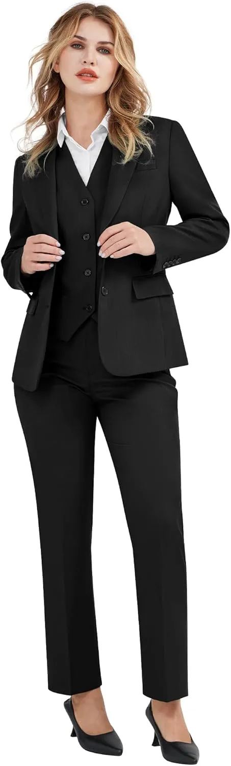 Women's 3 Pieces Suit Lady's 2 Buttons Business Casual Office Outfits Slim Fit Blazer Jacket Vest Pants Set