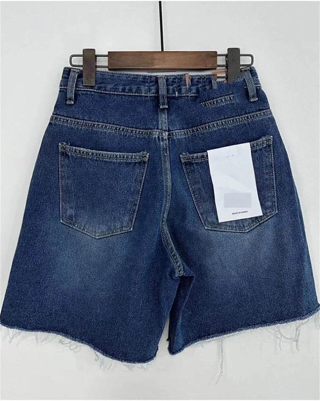 Women's Blue Pocket Straight Jeans, High Waist Button Street Style Harem Pants