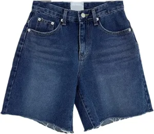 Women's Blue Pocket Straight Jeans, High Waist Button Street Style Harem Pants