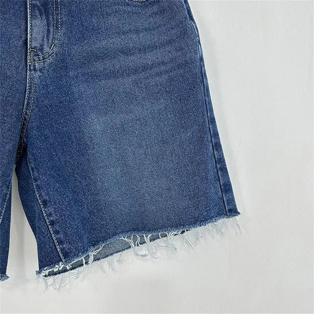 Women's Blue Pocket Straight Jeans, High Waist Button Street Style Harem Pants