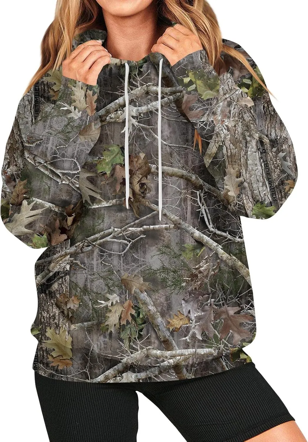 Women's Camo Hoodie Maple-Leaf Print Oversized Sweatshirt Fleece Hooded Sweatshirts with Pocket Classic Pullovers