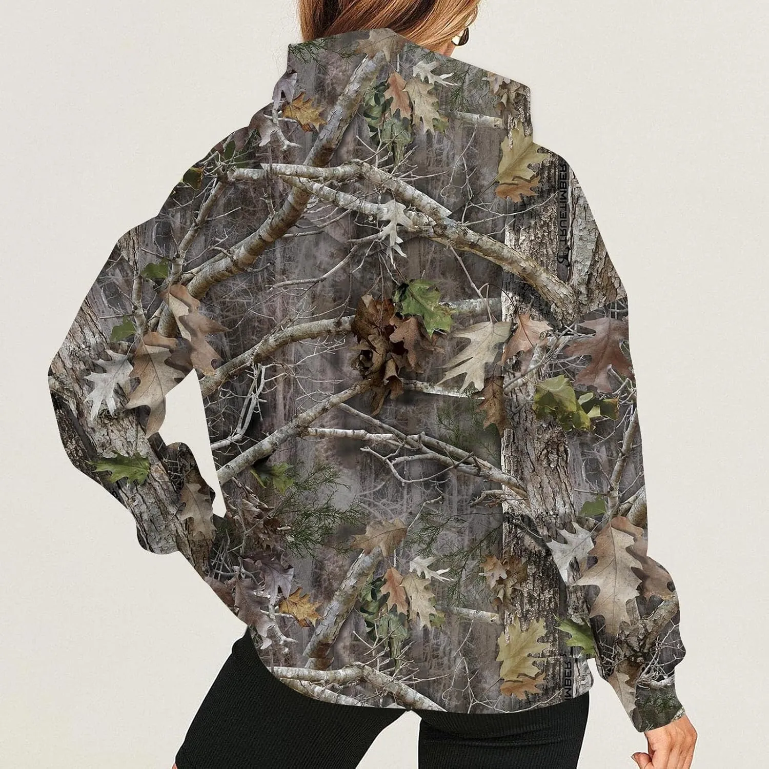 Women's Camo Hoodie Maple-Leaf Print Oversized Sweatshirt Fleece Hooded Sweatshirts with Pocket Classic Pullovers