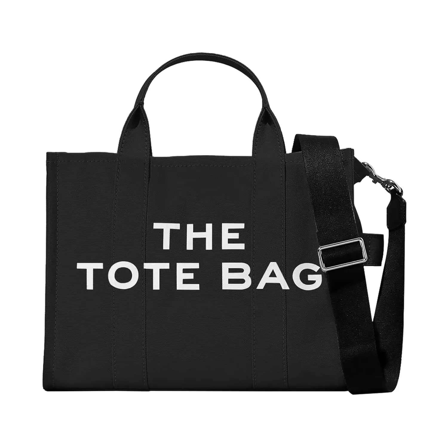 Women's Canvas Tote Bag, Black, Medium, Zipper Closure, Jetted Pocket, Cross-Body Strap, 45 Inch Strap, Modern Style, Canvas 80% Plastic 20%, Travel, Work