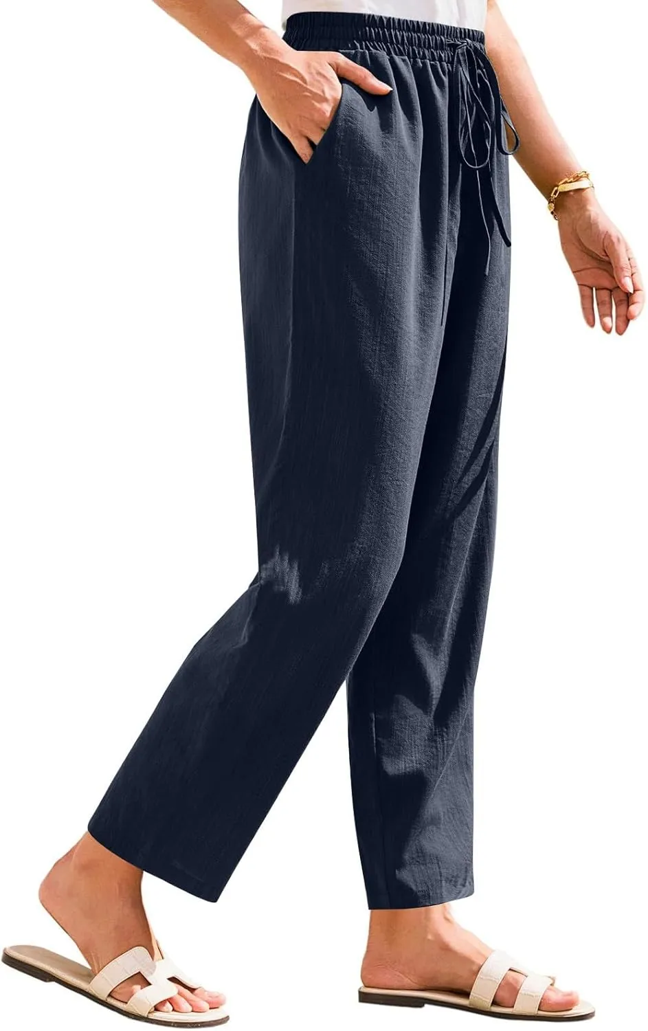 Womens Capri Pants Work, Plus Size Cargo Pants for Women Plus Size Linen Trousers Low Rise Straight Leg Summer