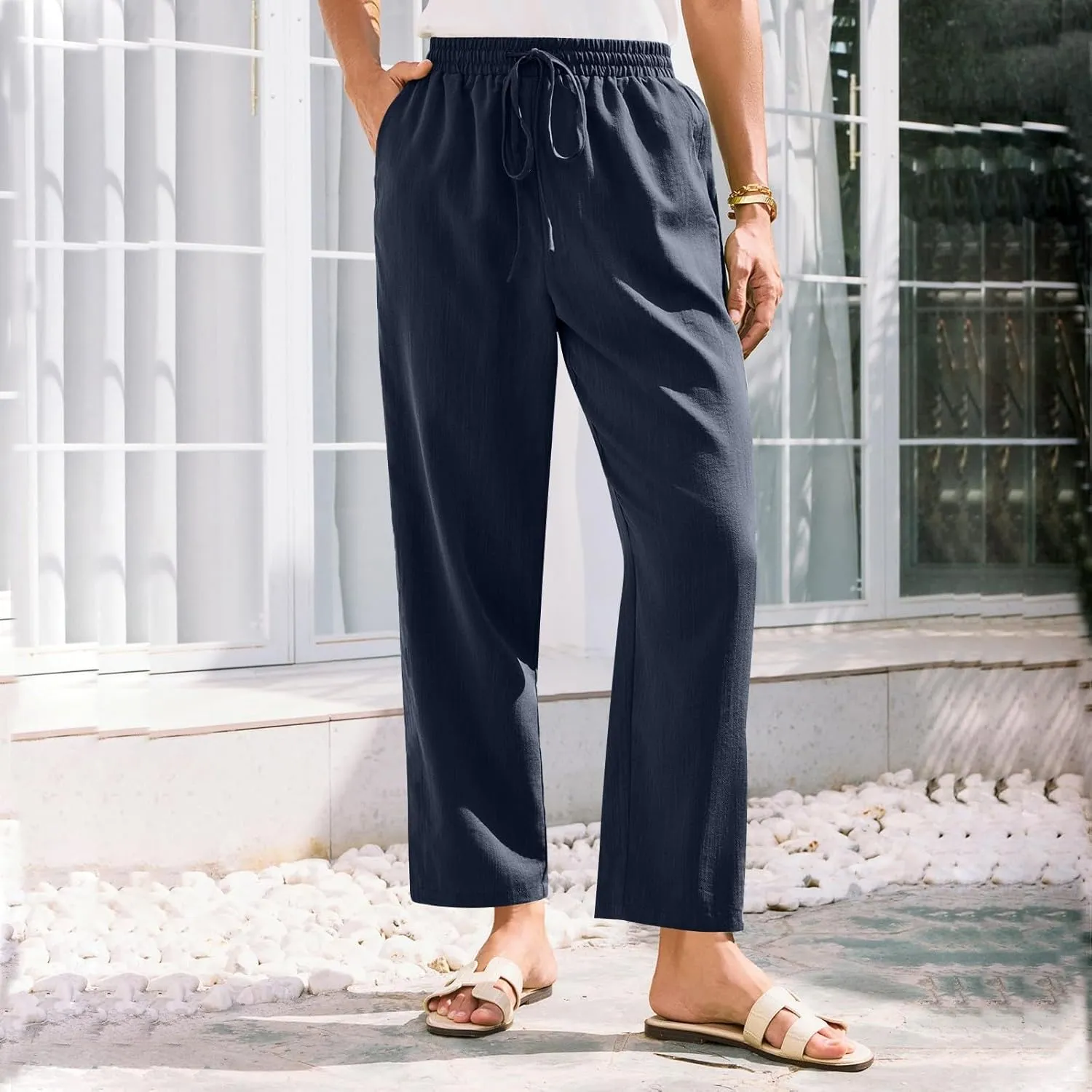 Womens Capri Pants Work, Plus Size Cargo Pants for Women Plus Size Linen Trousers Low Rise Straight Leg Summer