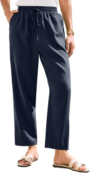 Womens Capri Pants Work, Plus Size Cargo Pants for Women Plus Size Linen Trousers Low Rise Straight Leg Summer