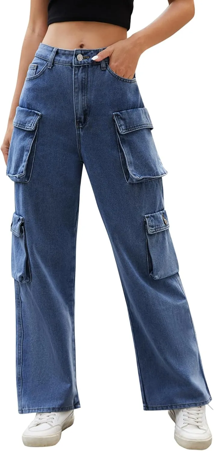 Womens Cargo Pants High Waisted Wide Leg Casual Pants Baggy Y2k Trousers with 8 Pockets