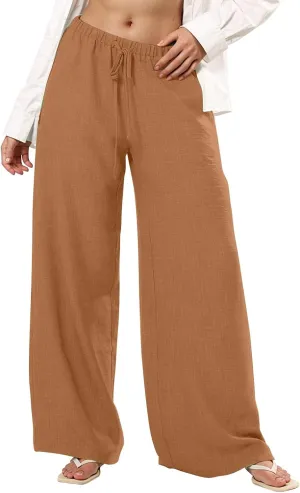 Womens Cargo Pants, White Pants Women Linen Cotton Work Palazzo Trousers Straight Leg Summer High Waisted
